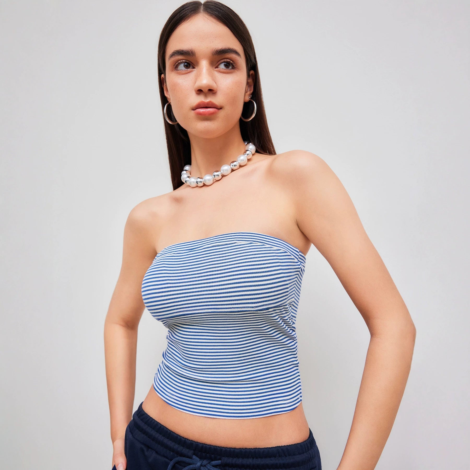 Damen Bandeau-Top mit feinen Streifen R&B