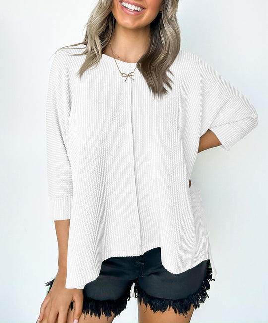 Damen lässiges V-Neck Oberteil mit strukturiertem Design und lockerer Passform R&B