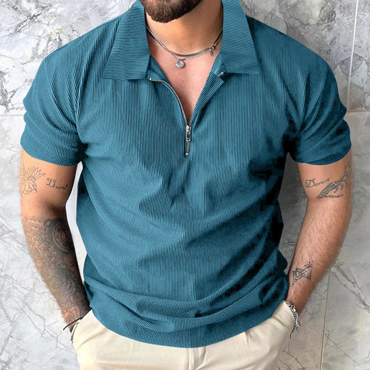 Herren Poloshirt mit modernem Reißverschluss und strukturiertem Design R&B