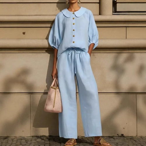 Damen Luftiger Zweiteiler mit modernem Kragen und Knopfdetails R&B