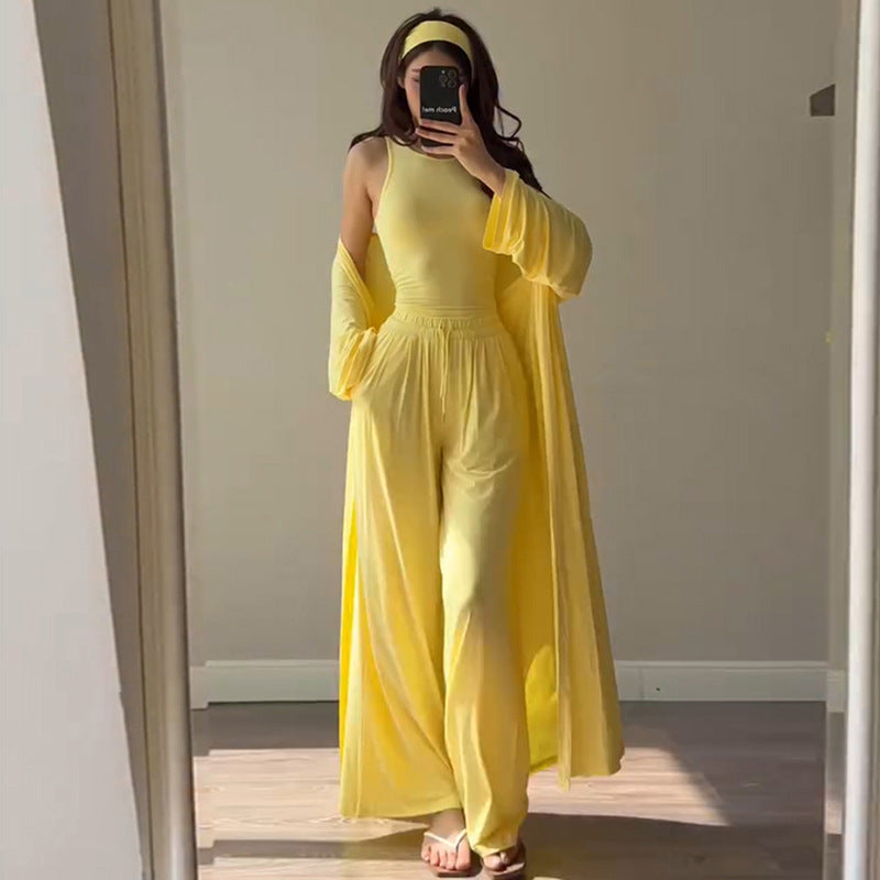 Damen Loungewear-Kombination mit fließendem Kimono und bequemer Hose R&B