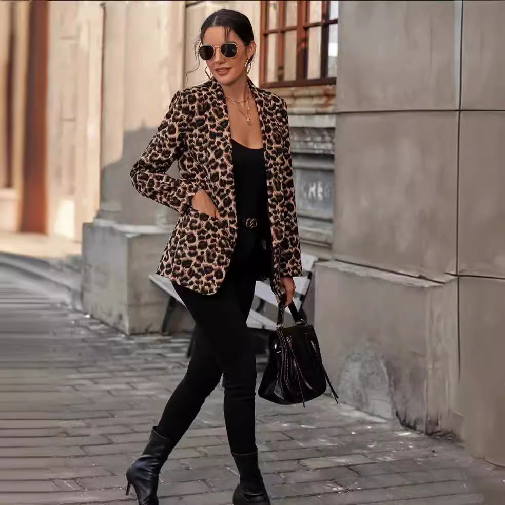 Damen modischer Blazer mit Leopardenmuster und taillierter Passform R&B