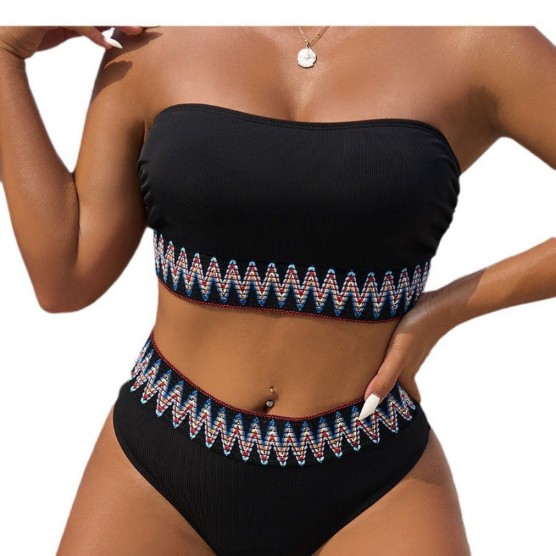Damen Bandeau-Bikini-Set mit hochwertigem Stickdesign R&B