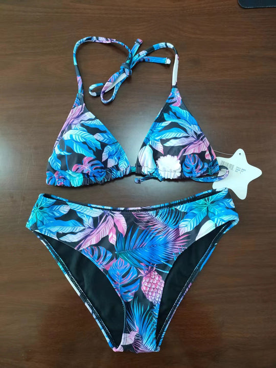 Damen Triangel-Bikini-Set mit tropischem Blattmuster R&B