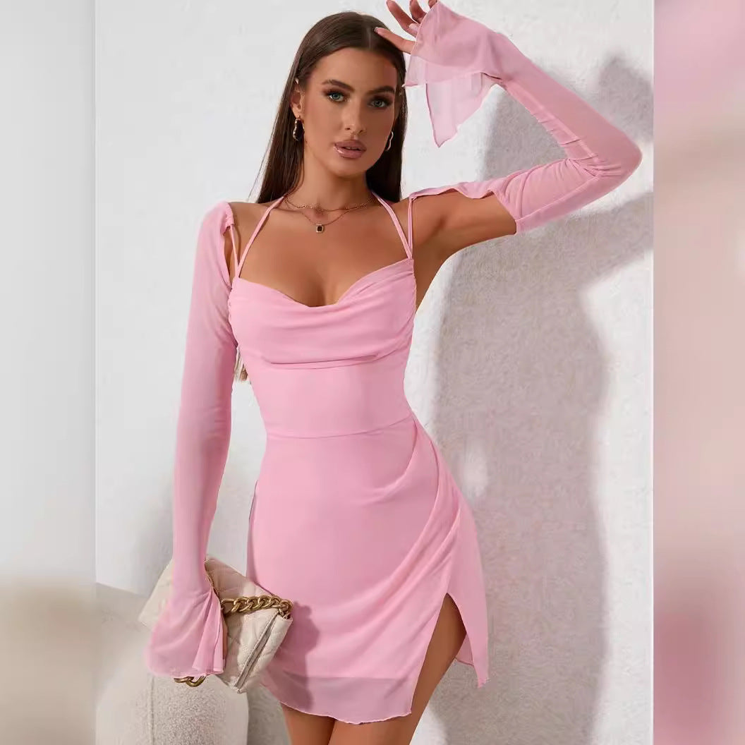 Damen Figurbetontes Kleid mit raffiniertem Langarm-Design und stilvollen Cut-Outs R&B