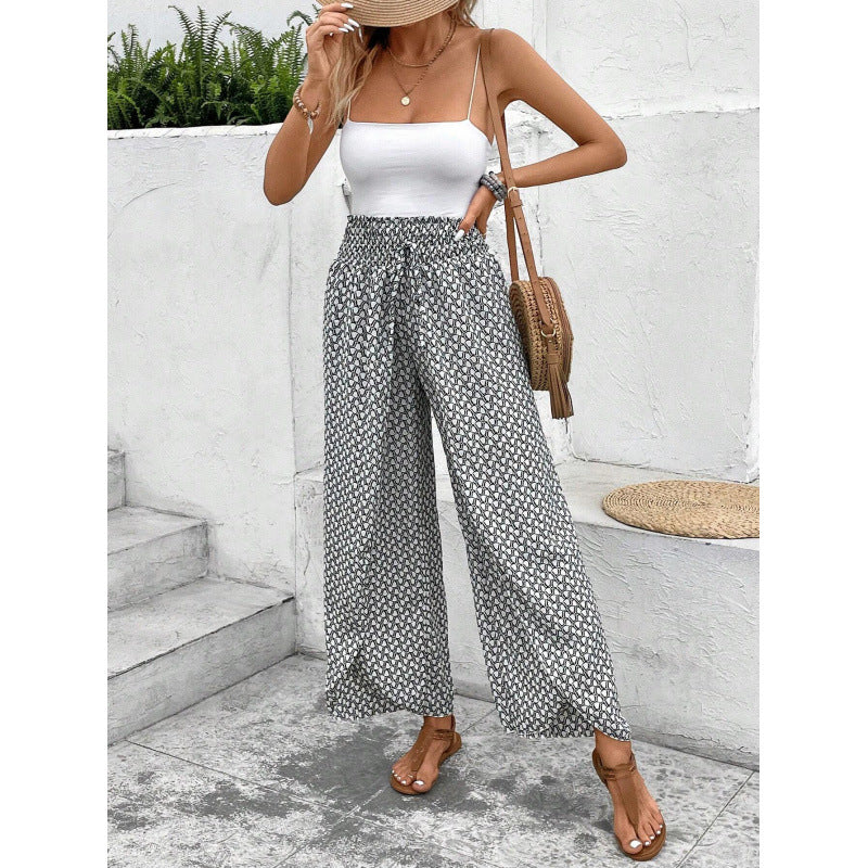 Damen weite Palazzo-Hose mit elastischem Bund und angesagtem Muster R&B