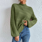 Damen Strickpullover mit hohem Kragen und modernem Kabelstrickdesign R&B