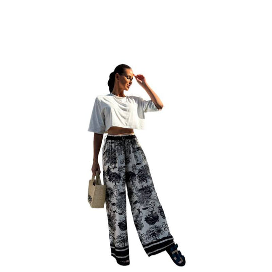 Damen Weite Sommerhose mit floralem Muster und elastischem Bund R&B