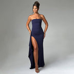 Damen Maxikleid mit trägerlosem Oberteil und elegantem Schlitz R&B