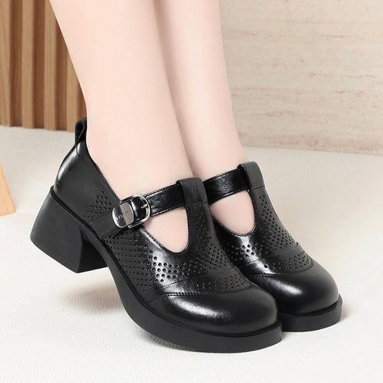 Damen Halbschuhe mit modischem Riemchen und atmungsaktiver Lochoptik R&B