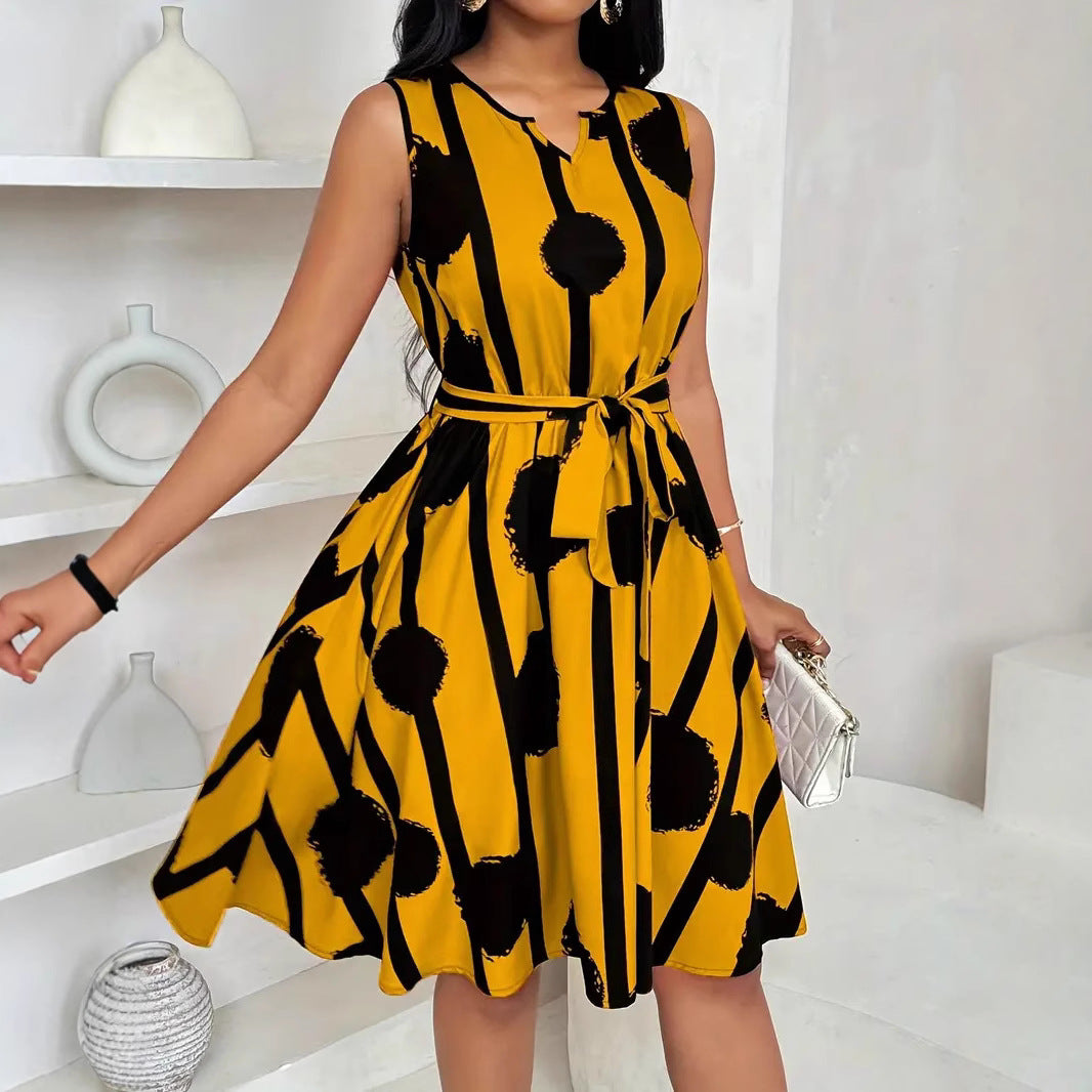 Damen Elegantes Kleid mit grafischem Muster und Taillengürtel R&B