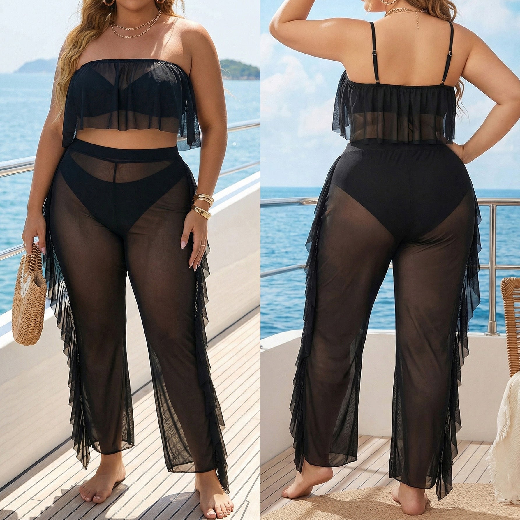 Damen eleganter Strand-Bikini-Set mit fransigen Akzenten R&B