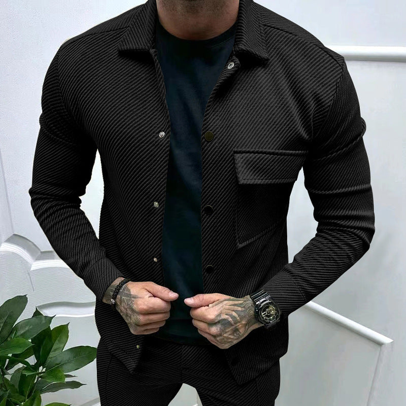 Herren modisches Oberhemd aus strukturiertem Stoff mit praktischem Taschen-Design R&B