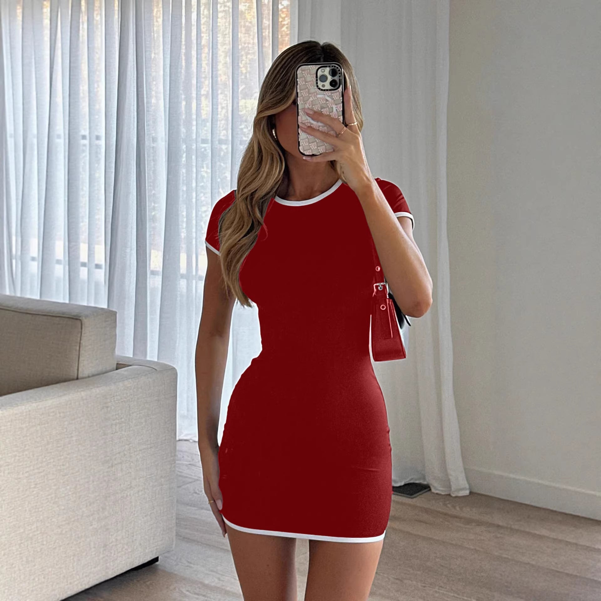 Damen figurbetontes Minikleid mit kontrastierenden Bändchen R&B