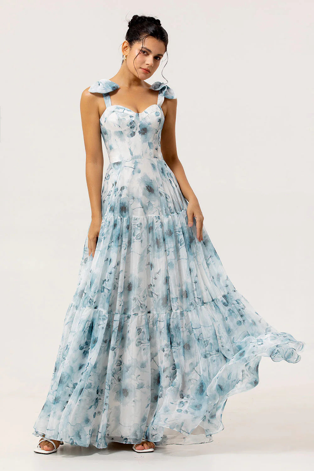 Damen Elegantes Maxikleid mit floralen Details und Rüschenträgern R&B