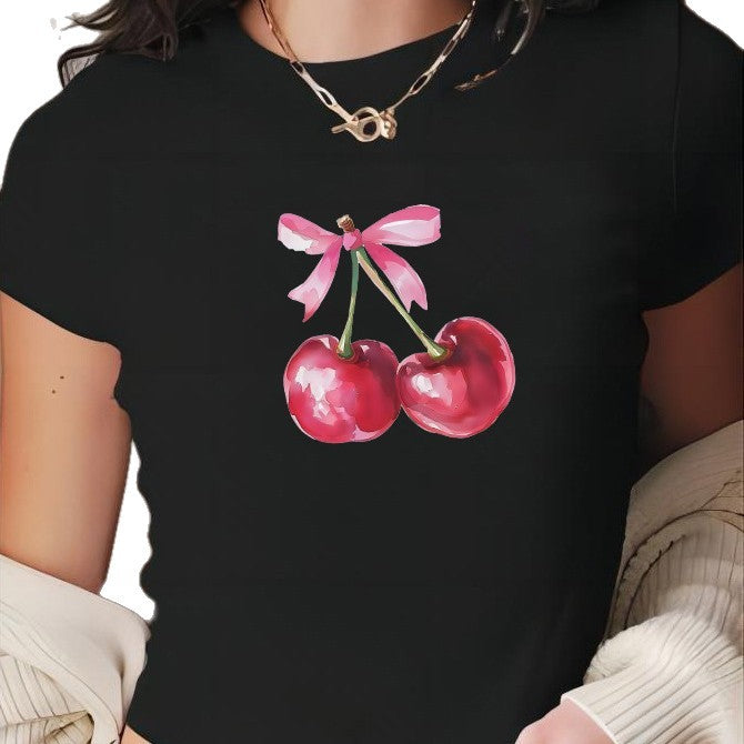 Damen Crop-T-Shirt mit fröhlichem Kirschmotiv R&B