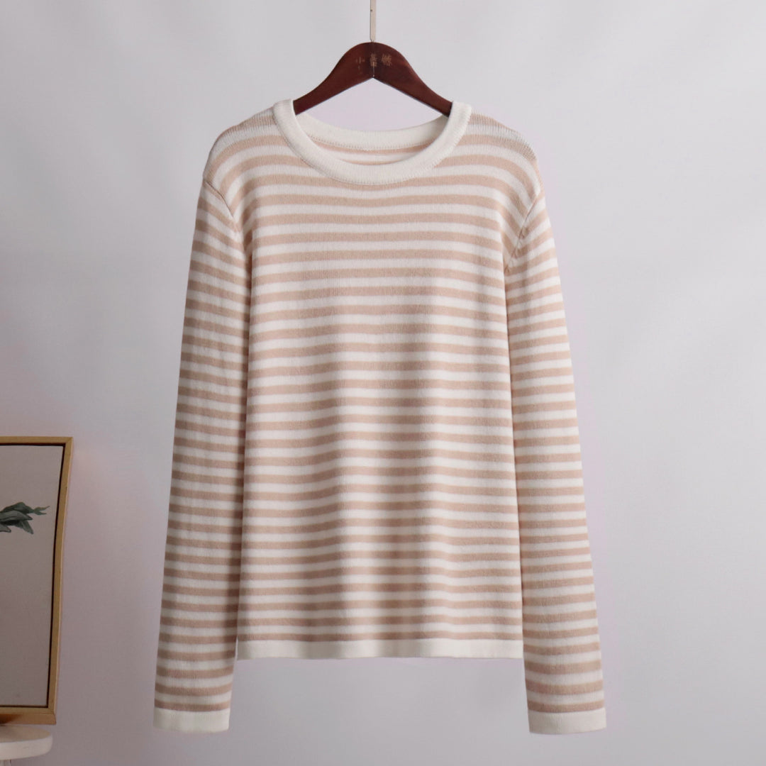 Damen gestreifter, lässiger Pullover aus hochwertigem Baumwollmix R&B