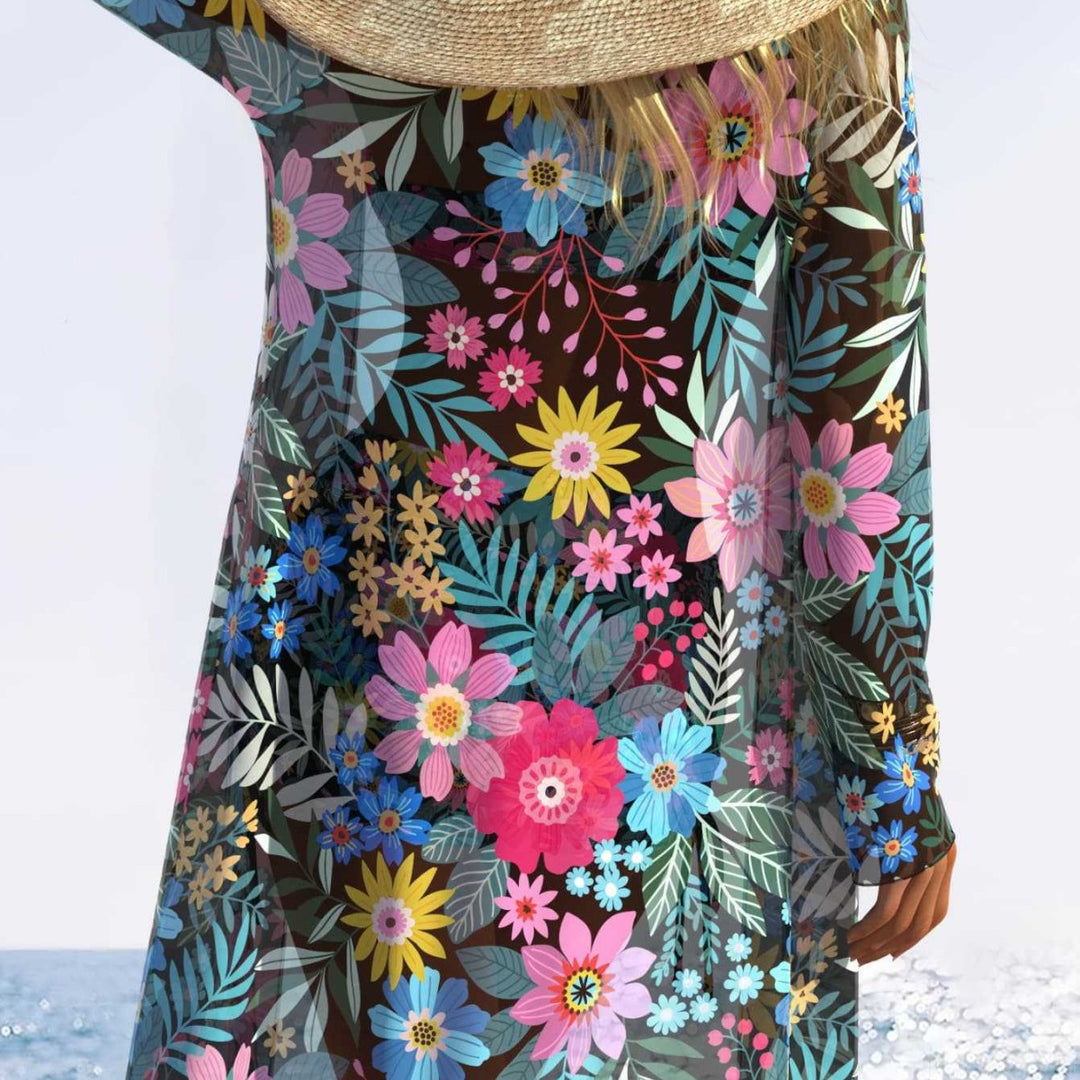 Damen Badeanzug-Set mit floralem Muster und sommerlicher Strandüberwurf R&B
