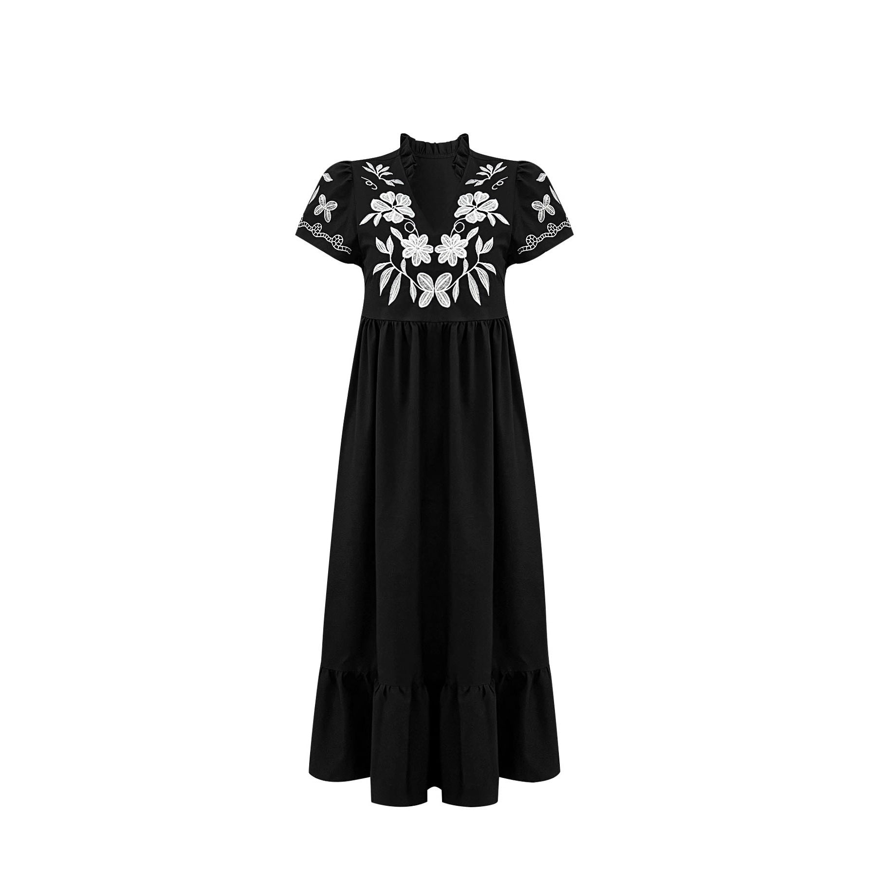 Damen Maxikleid mit floralem Stickdesign und voluminösem Rock R&B