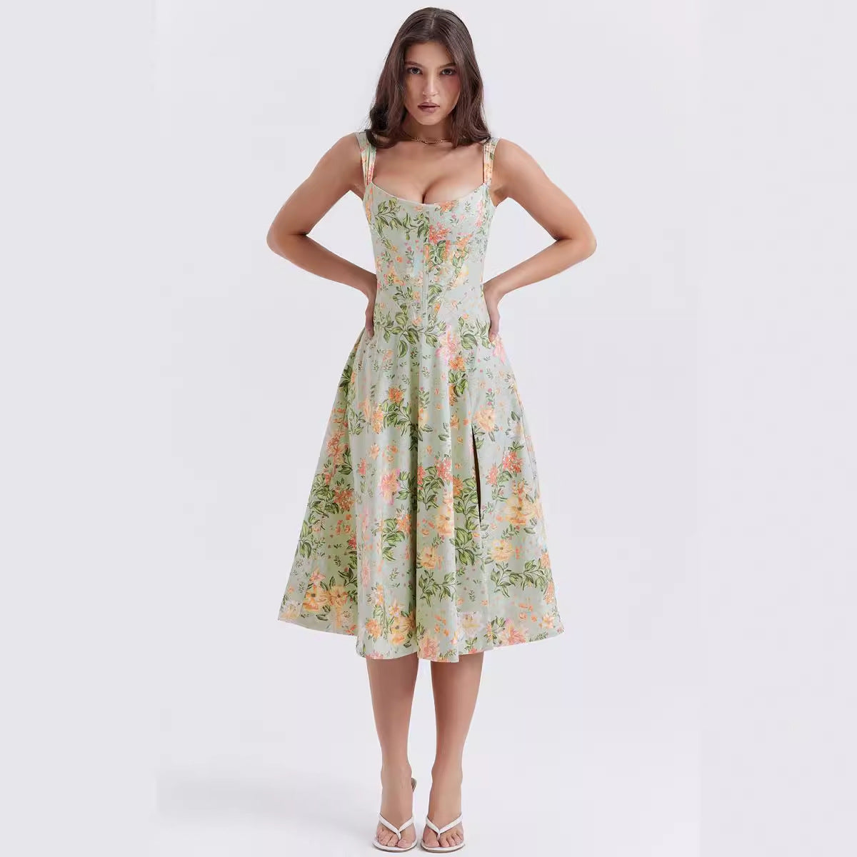 Damen Midikleid mit schulterfreiem Design und floralem Muster R&B
