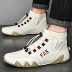 Damen Sportliche Leder Sneakers mit hohem Schaft und elastischer Schnürung R&B