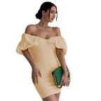 Damen Off-Shoulder Minikleid mit voluminösen Ärmeln R&B