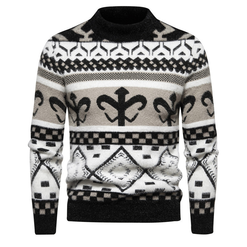 Herren Strickpullover mit modernem Zopfmuster und hohem Kragen