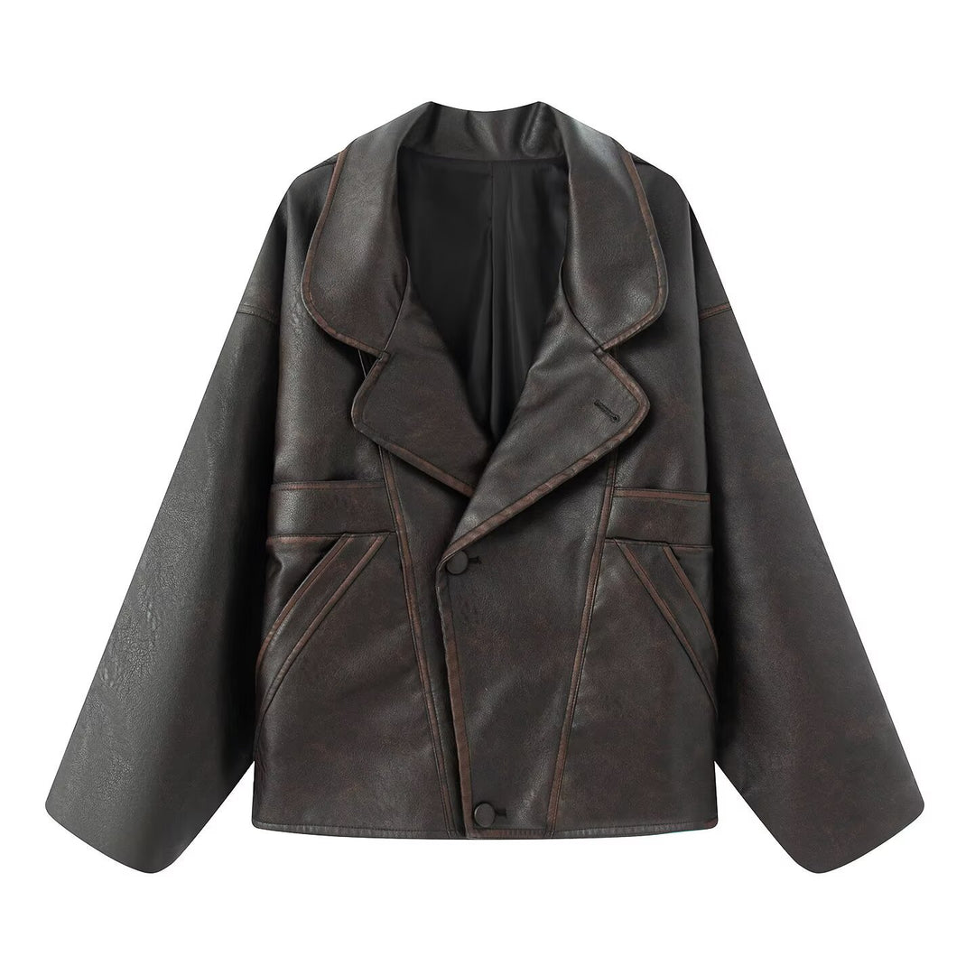 Damen elegante Kunstlederjacke mit oversized Schnitt R&B