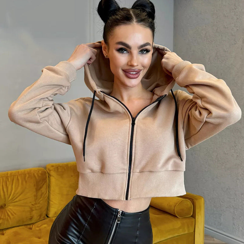 Damen Cropped Hoodie mit Reißverschluss und lässigem Schnitt R&B
