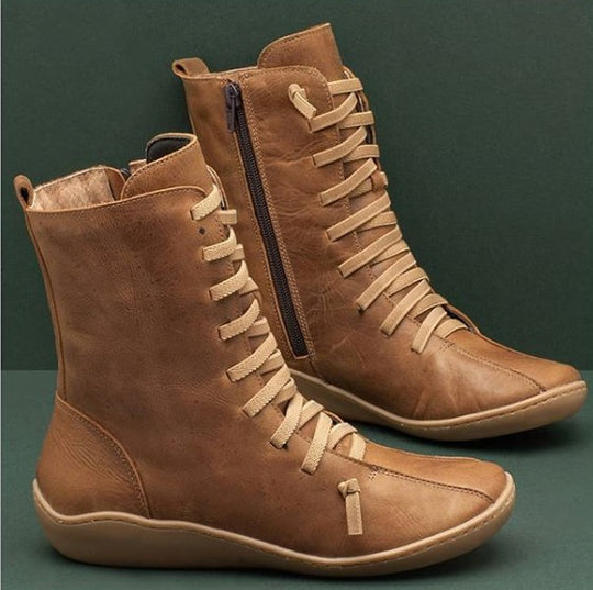 Damen Schnürstiefel mit elastischem Schaft und rutschfester Sohle R&B