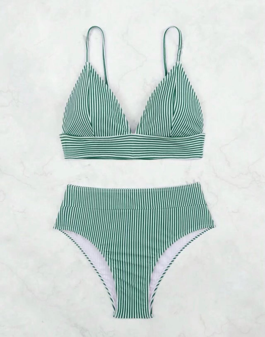 Damen Hochgeschnittener Bikini mit elegantem Streifenmuster R&B