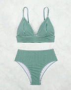 Damen Hochgeschnittener Bikini mit elegantem Streifenmuster R&B