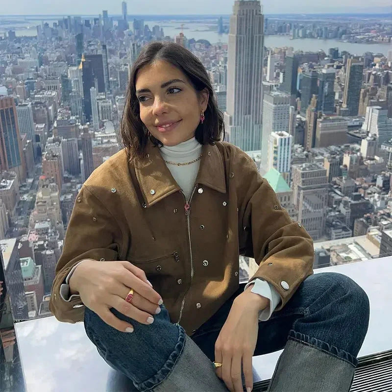 Damen modische Kurzjacke aus strukturiertem Material mit Perlenapplikationen R&B