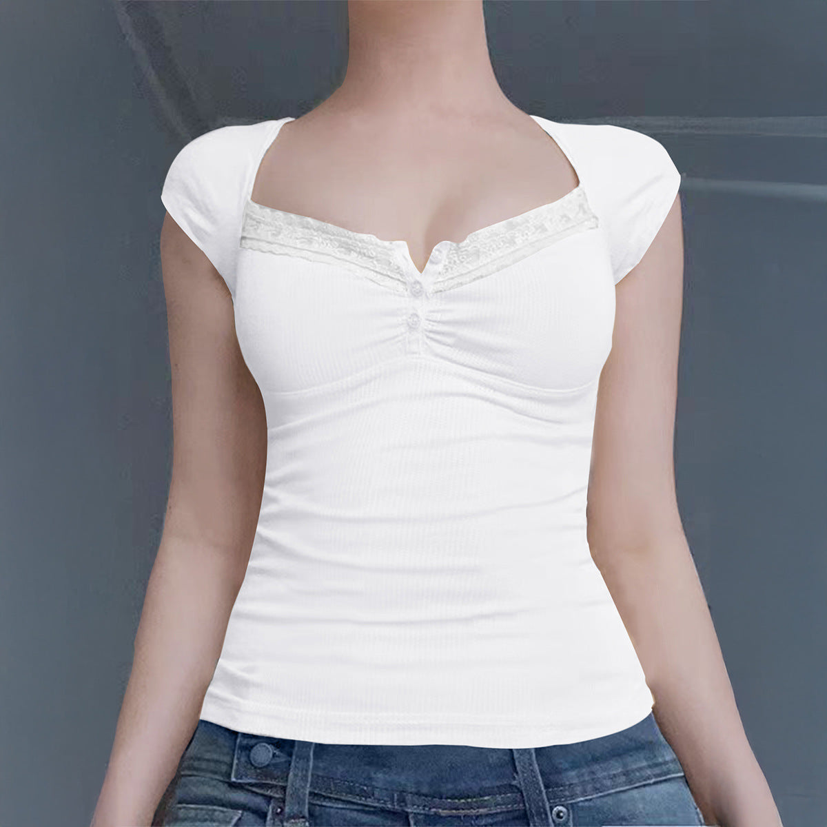 Damen Ripp-Trägershirt mit setzen Spitze R&B