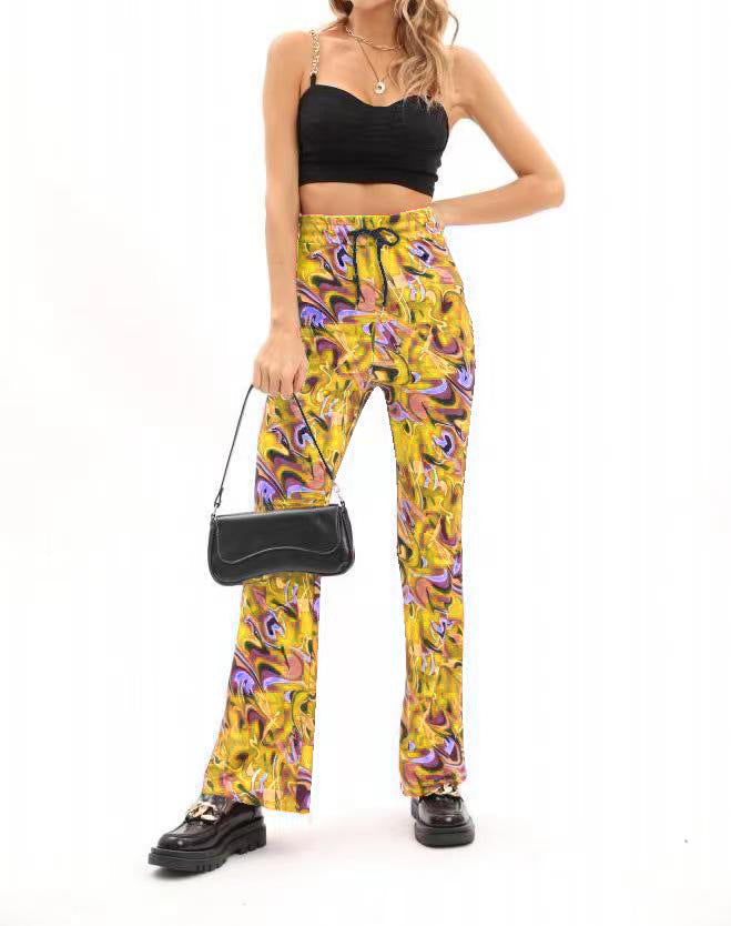 Damen Modeflair Hose mit künstlerischem Muster und elastischem Bund R&B