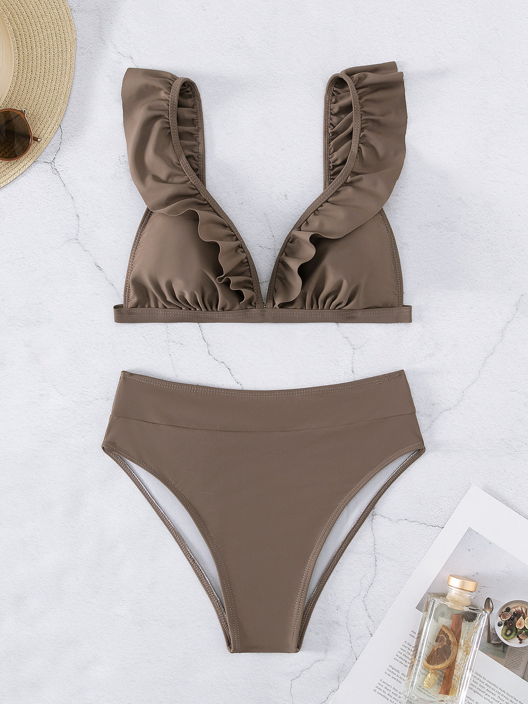 Damen Raffiniertes Triangel-Bikini-Set mit Rüschendetails R&B
