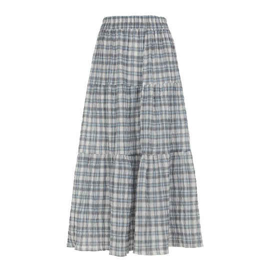 Damen Maxirock mit voluminösem Rüschen-Design und klassischem Karo-Muster R&B