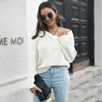Damen Grobstrickpullover mit tiefem V-Ausschnitt und modernem Zopfmuster R&B