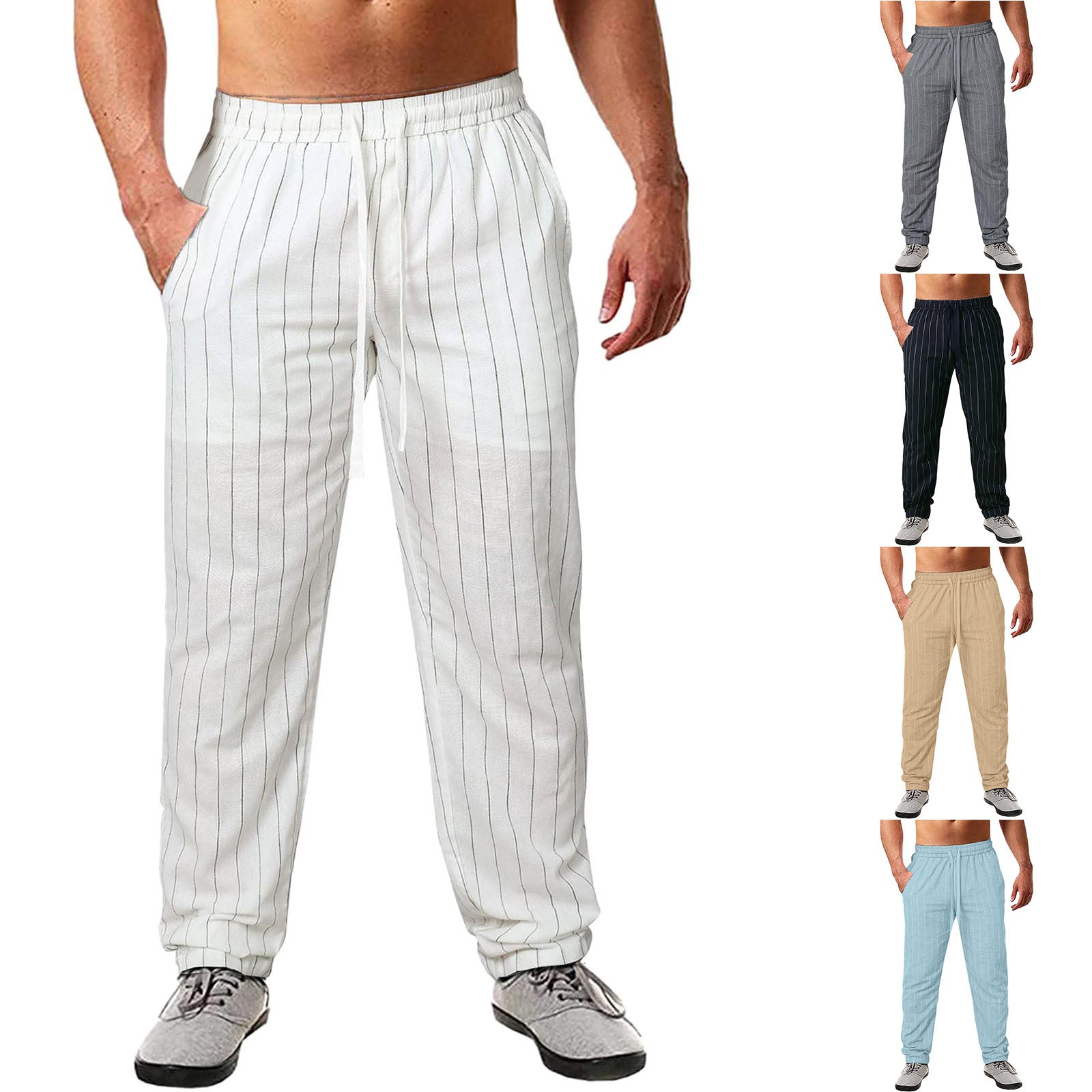 Herren lässige Streifen-Hosen aus Baumwollmix mit elastischem Bund und praktischen Eingrifftaschen R&B