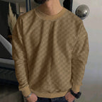 Herren nan geprägter Schachbrett-Sweatpullover mit Oversize-Passform, Rundhalsausschnitt und Rippbündchen R&B