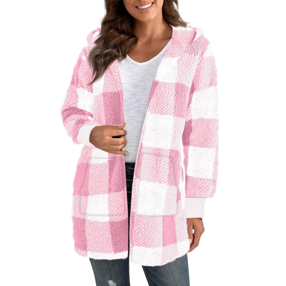 Damen Fleecejacke mit Karomuster und Kapuze R&B