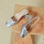 Damen Slingback-Pumps mit glamourösem Schmuckdetail und komfortablem Blockabsatz