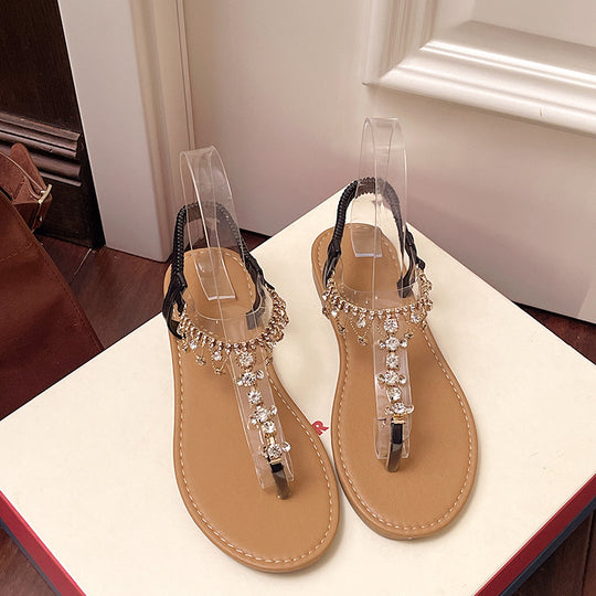 Damen elegante Zehentrenner-Sandalen mit funkelndem Strass R&B