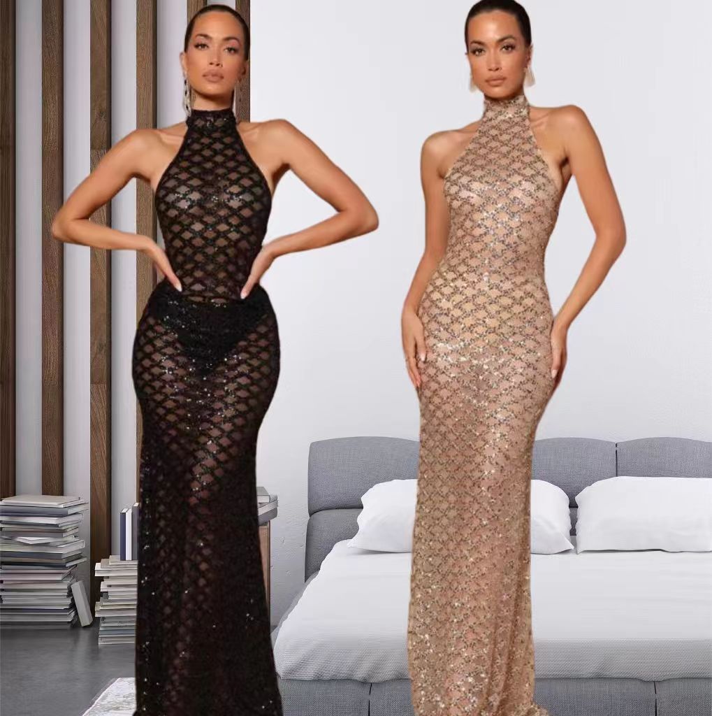 Damen Elegantes Abendkleid im Bodycon-Stil mit schimmerndem Paillettenbesatz R&B