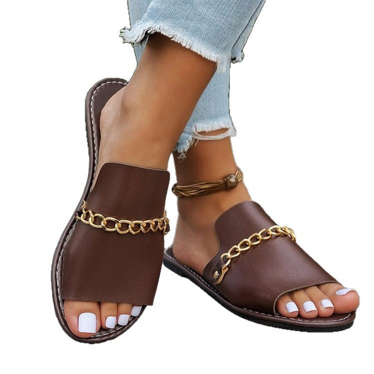 Damen modische Slides mit goldener Kettenverzierung R&B