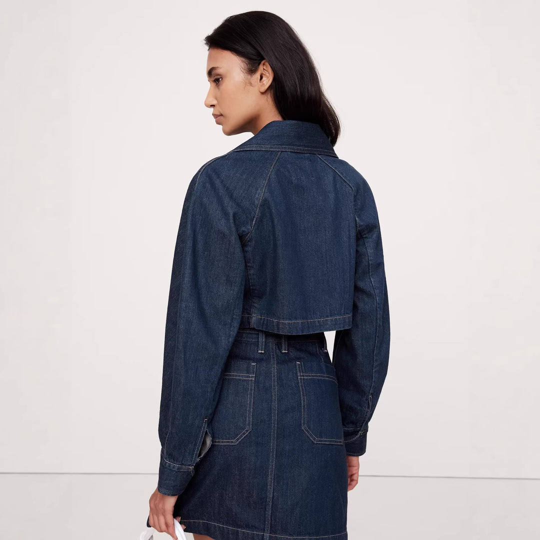 Damen Denim-Crop-Jacke und Minirock Set R&B