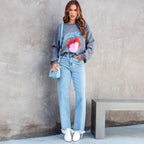 Damen Weite Jeans mit fransigem Saum R&B