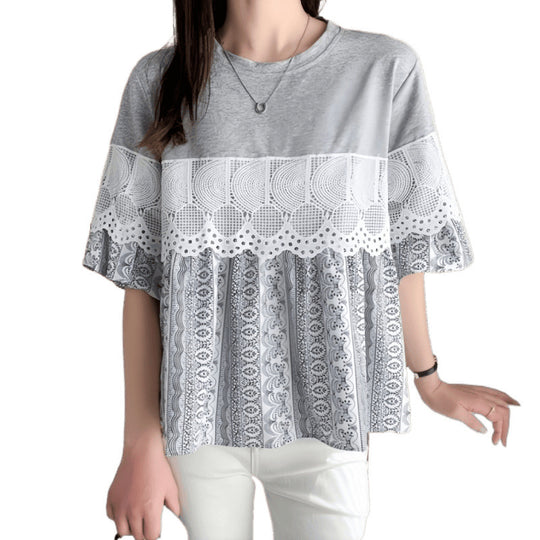 Damen Freizeitbluse mit Spitzenbesatz R&B