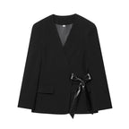 Damen Wickelblazer mit eleganter Satin-Schleife und modernen Taschen R&B