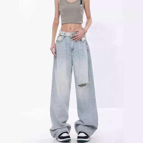 Damen Baggy-Jeans mit hohen Taille und lässiger Passform R&B